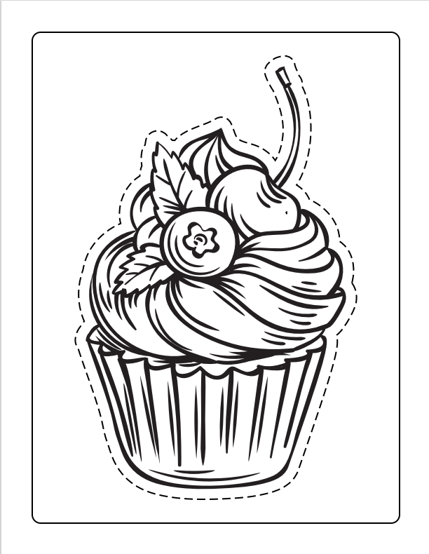 Cupcake coloring book with cut out pictures 25-page PDF download